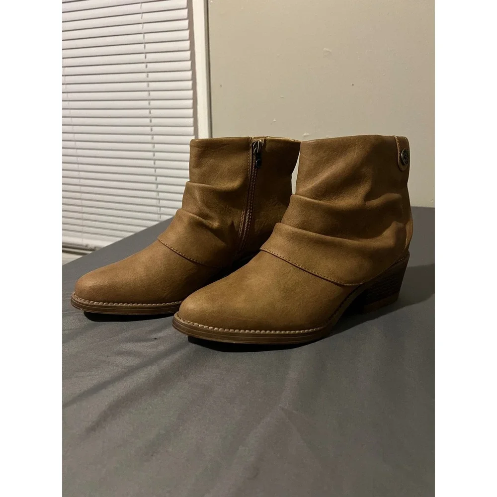 Blowfish‎ Malibu State of Mind Tan Brown Ruched Ankle Boots Womens 8 Side Zip